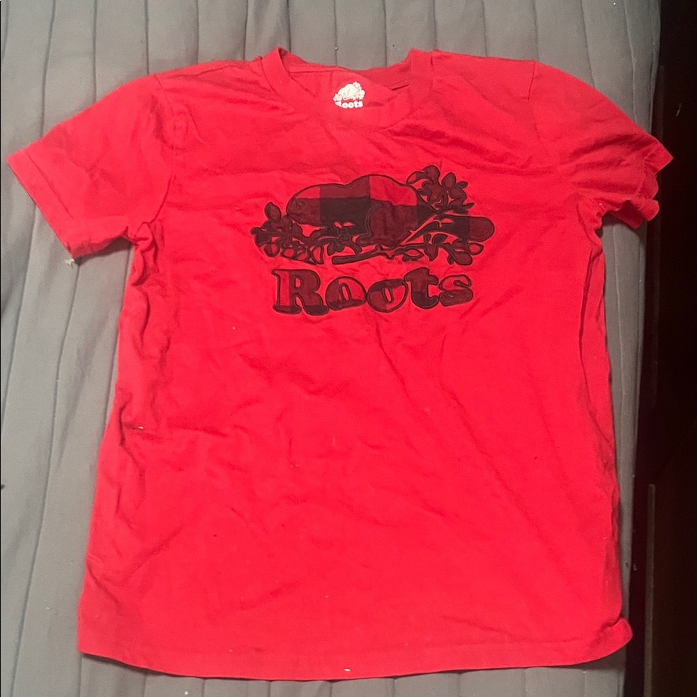 Roots Red Short Sleeve Tee with Black Graphic